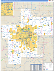 Oklahoma City Metro Area Wall Map Basic Style 2026